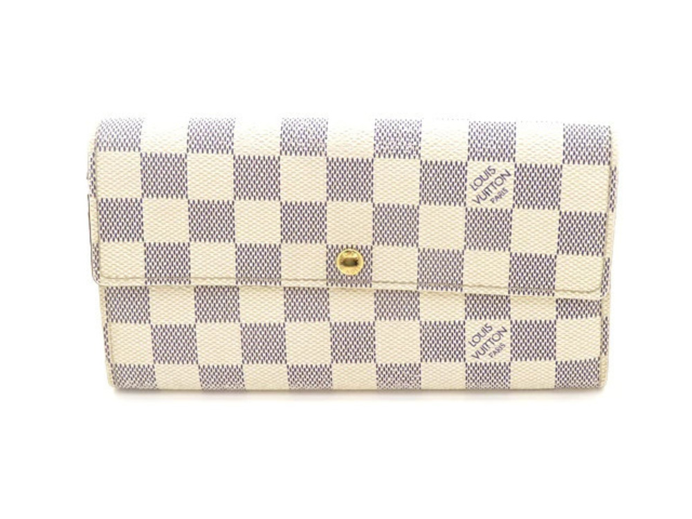 LOUIS VUITTON Wallet Portefeuille Sarah Damier Azur White